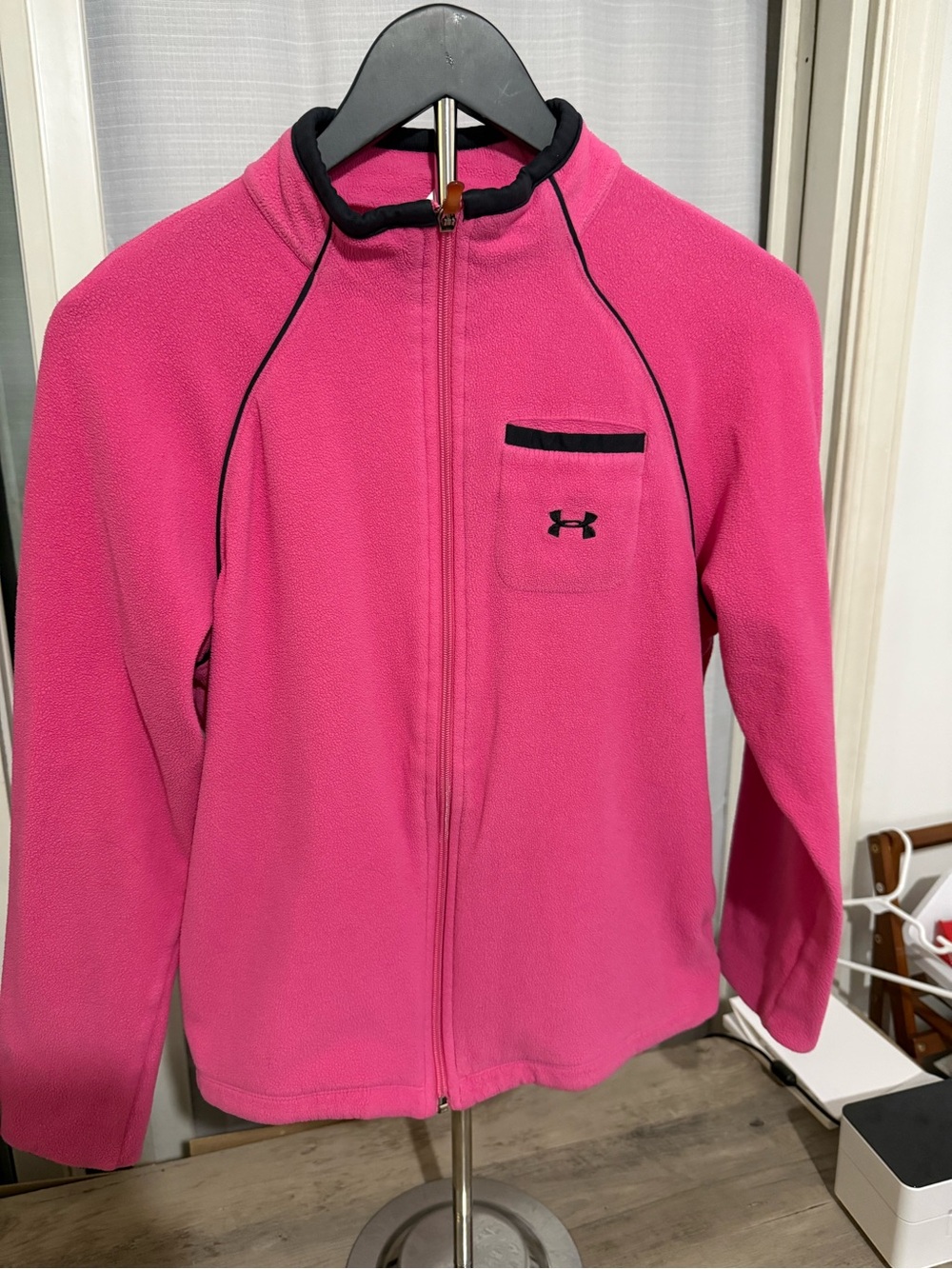 Under Armour Girls Bright Pink Fleece Zip-Up Hoodie